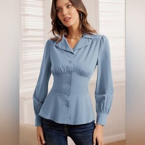 Grace Karin gray blue blouse size Medium